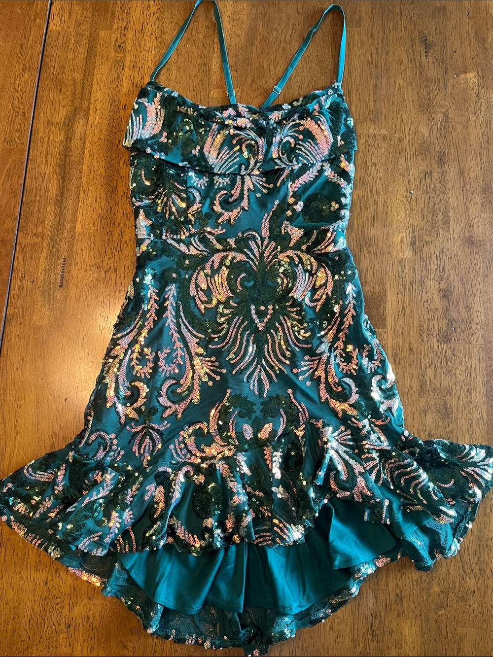 Hello Molly Hunter Green Sequin Asymmetrical Hoco Dress